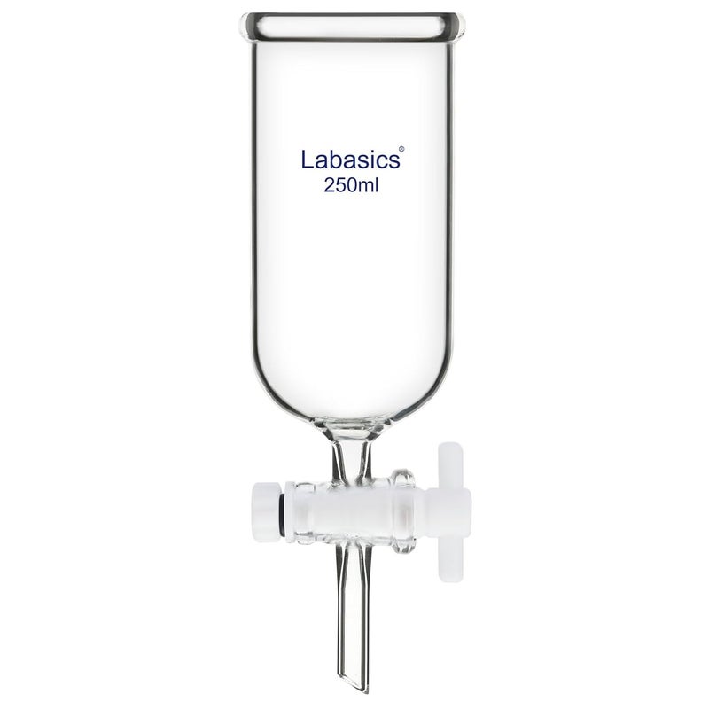 Labasics Dropping Funnel, Teflon Stopcock High Borosilicate Glass Top Opening Non-Graduated, for Precise Liquid Dispensing, 250 ml - Image 1